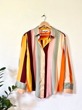 Fe Noel X Target Mixed Vertical Striped Button Down Satin Shirt medium